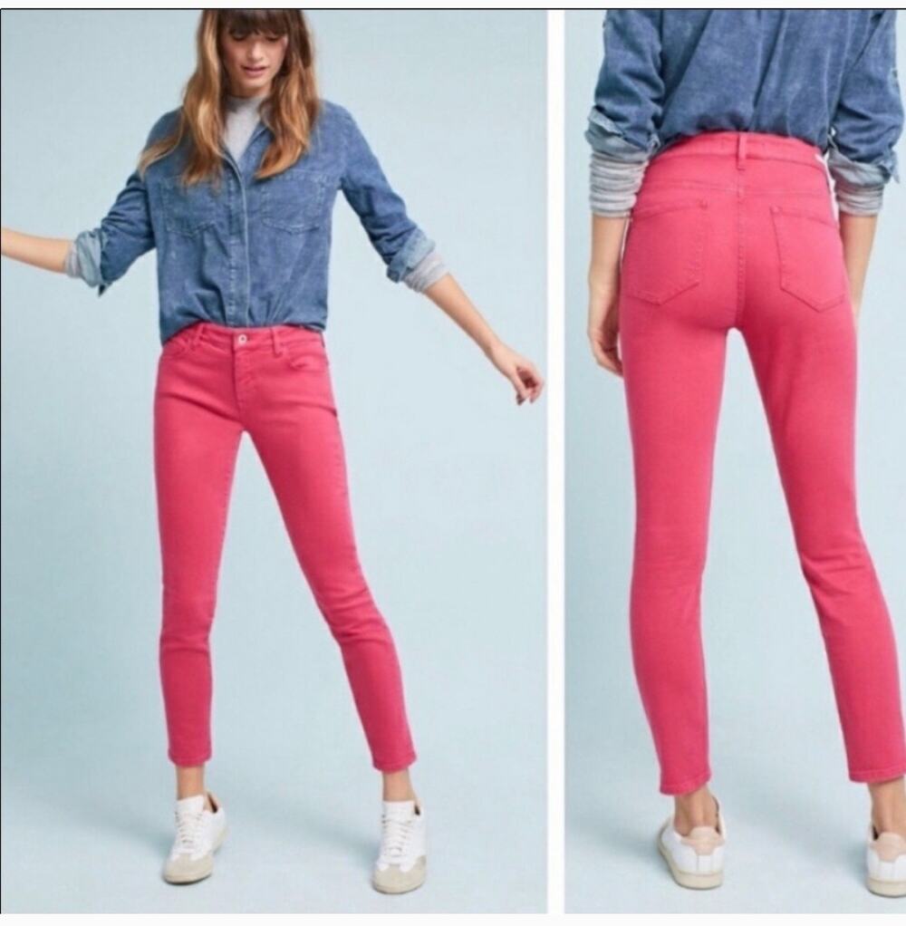 Anthropologie Pilcro Hot Pink Mid Rise Skinny Ankle Jeans 25 2